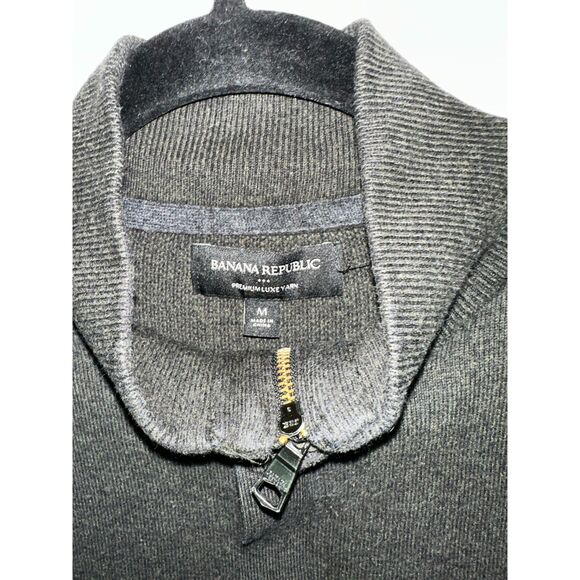 Banana Republic Mens 1/4 Zip Sweater Dark Gray SZ M Cotton/Viscose/Silk/Cashmere - Picture 2 of 4